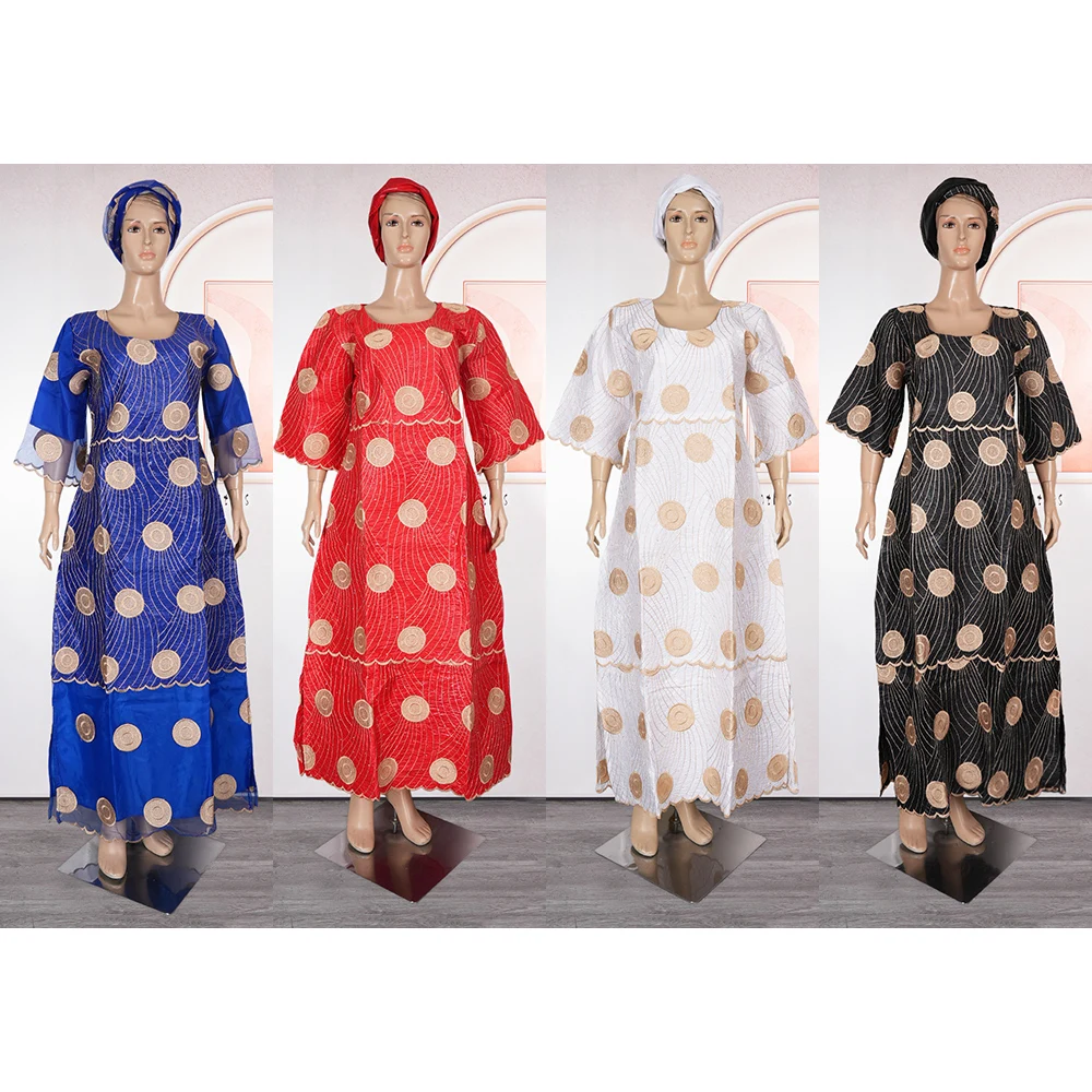 H & D BJL58  new fashional Custom fashion African traditional long  lace cloth dress plus size with scarf