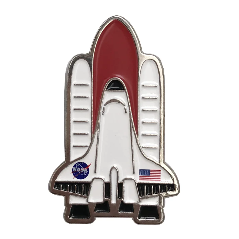 
China manufacturer custom nasa rocket nickel plated metal soft enamel lapel pin army 
