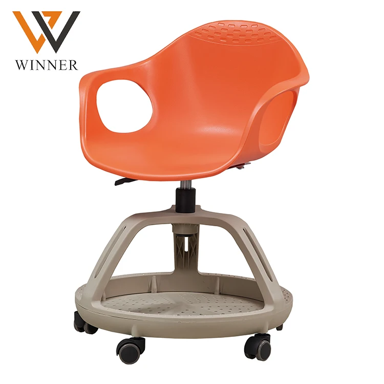 modern style simple movable arm chairs office furniture plastic training chair with wheels