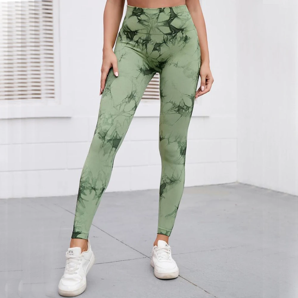Wholesale Custom Fashion Women Yoga Super Soft Leggings Seamless High Waisted Tie Dye Leggings