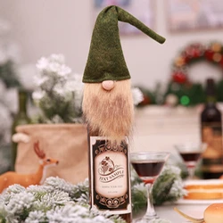 Red/Green/Grey Christmas Wine Bottle Cover Christmas Gnomes Wine Bottle Toppers Dress for Holiday Christmas Decorations