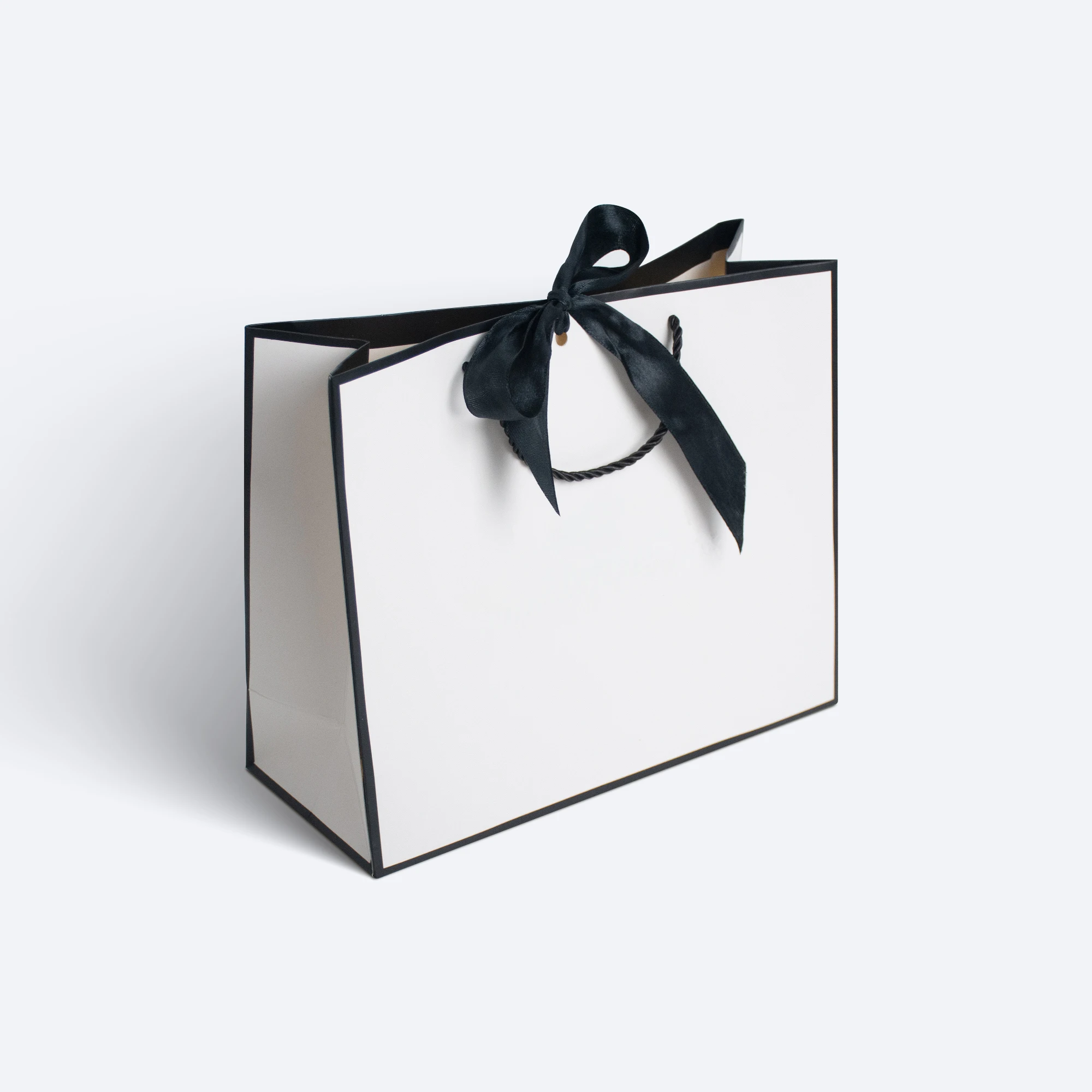 Latest new arrival silk screen printing logo ivory board gift clothing shopping custom paper bag with ribbon