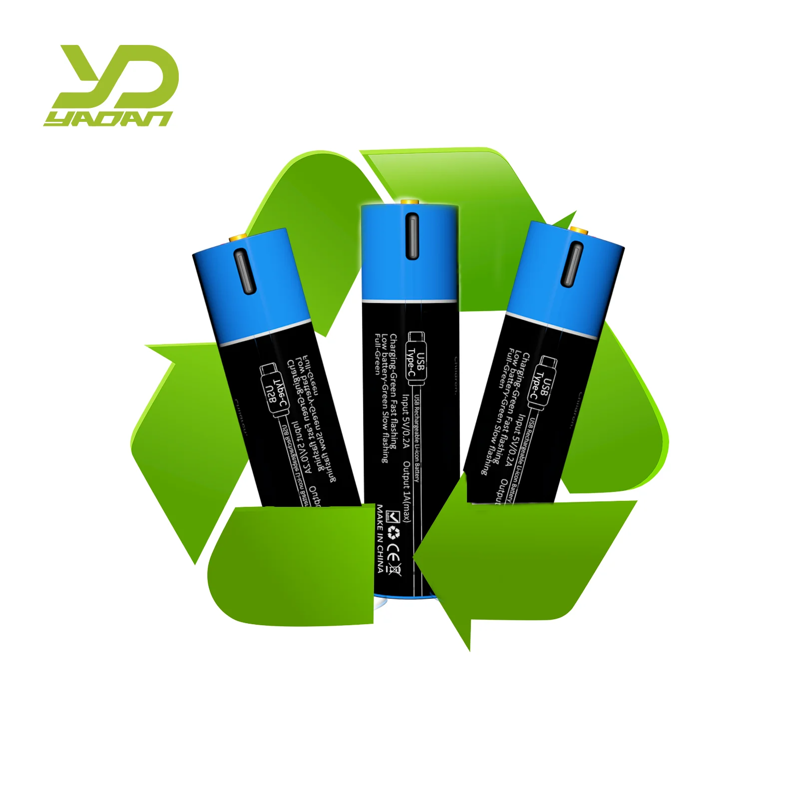 YaDan AAA 10440 1.5V 3.7V 740mWh Li-Ion Battery Torch Light Type-C USB Recharge AAA Battery With Charger