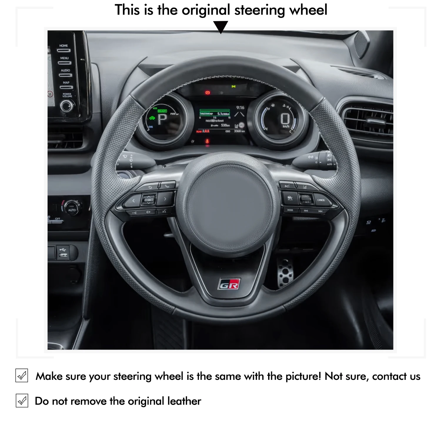 Car Accessories Hand Stitching Genuine Leather Steering Wheel Cover for Toyota Yaris Cross GR 2023 2024