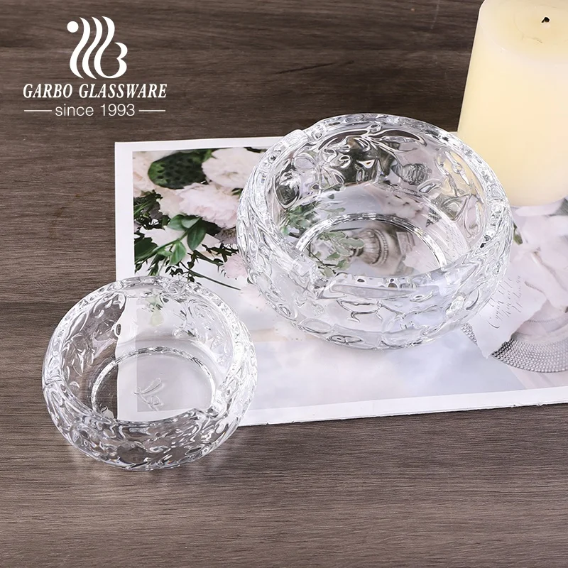 Cigar ashtray 55mm clear new style glass ashtray transparent embossed glass  for indoor outdoor office home stock