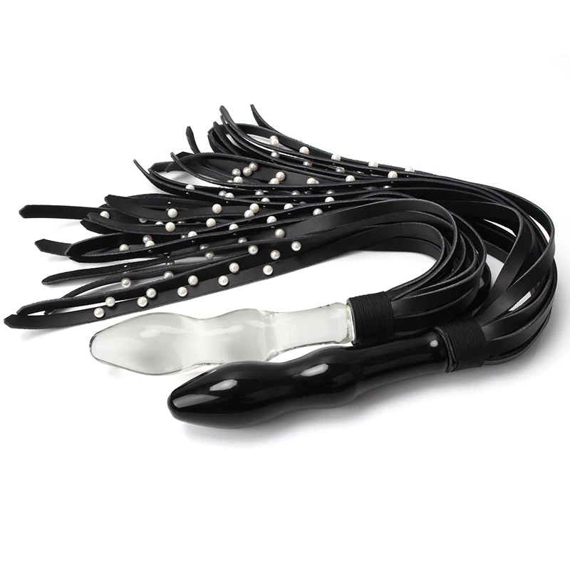 MOGlovers BDSM Glass Anal Plug Leather Pearl Horse Whip Bondage Fetish Butt