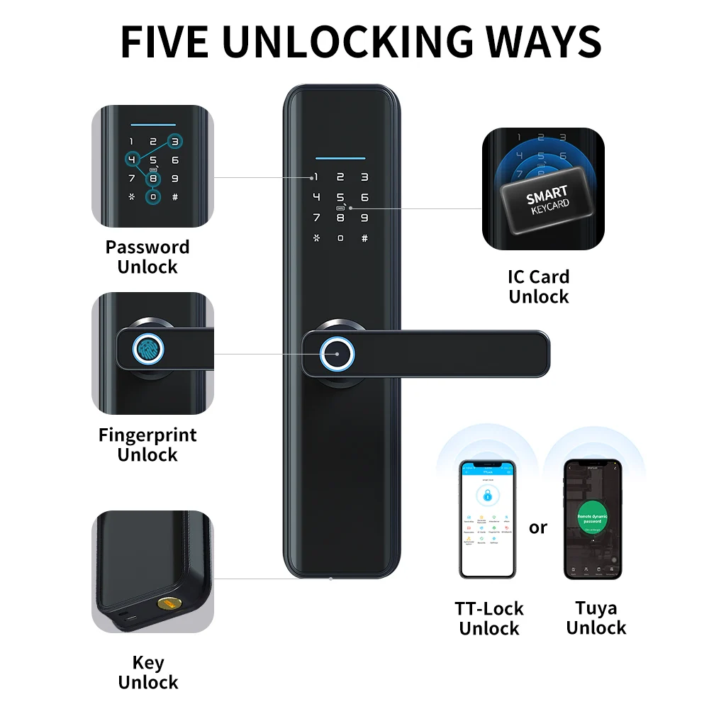 Factory Price electric double sided biometrics digital key password ttlock tuya fingerprint smart door lock