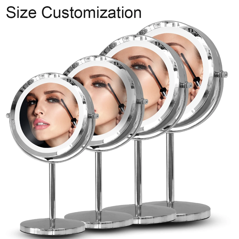 Free Magnifying 2X 3X 5X 7X 10X Standing Desktop led double side makeup mirror with Lights