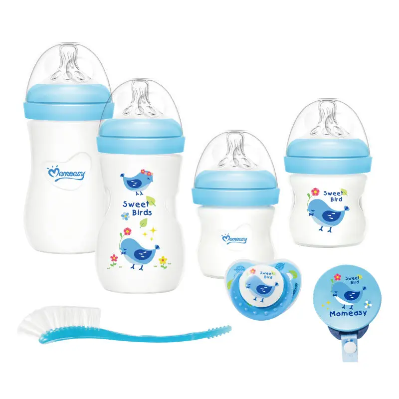 Custom momeasy Wide Neck Baby Feeding Bottles Gift Set Pink Blue Newborn Babies Bottles