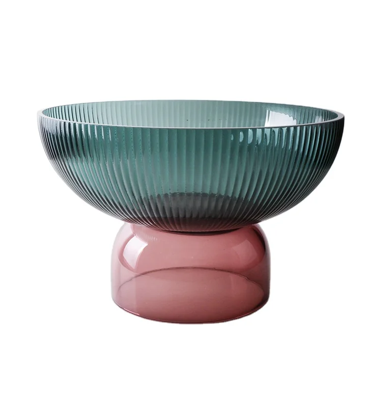 round Glass Pedestal Decorative Fruit and Salad Bowl Centerpiece for Kitchen Display Fruit Bowl Set