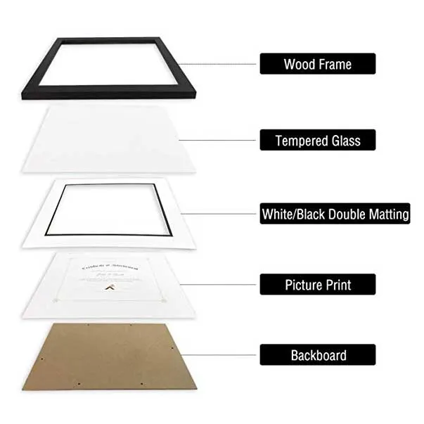 Классический черный сертификат 11x14 на заказ с двойным ковриком и вертикальной и горизонтальной подвеской, фоторамка для диплома, оптовая продажа