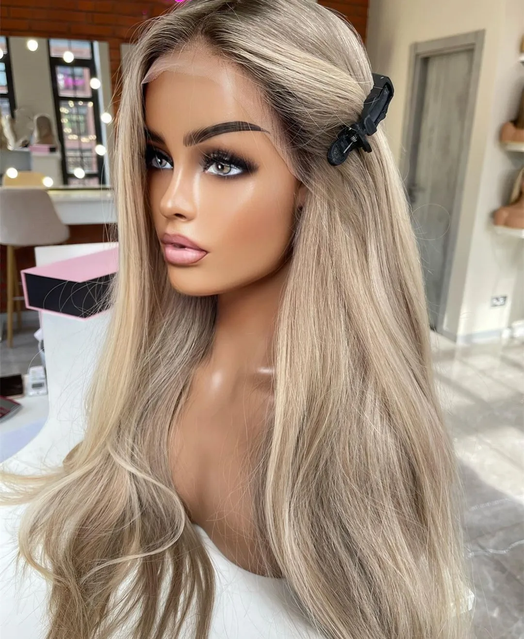 New Arrival High Density Cuticle Aligned European Human Hair Platinum Blonde Silk Straight HD Lace Front Wig For Ladies