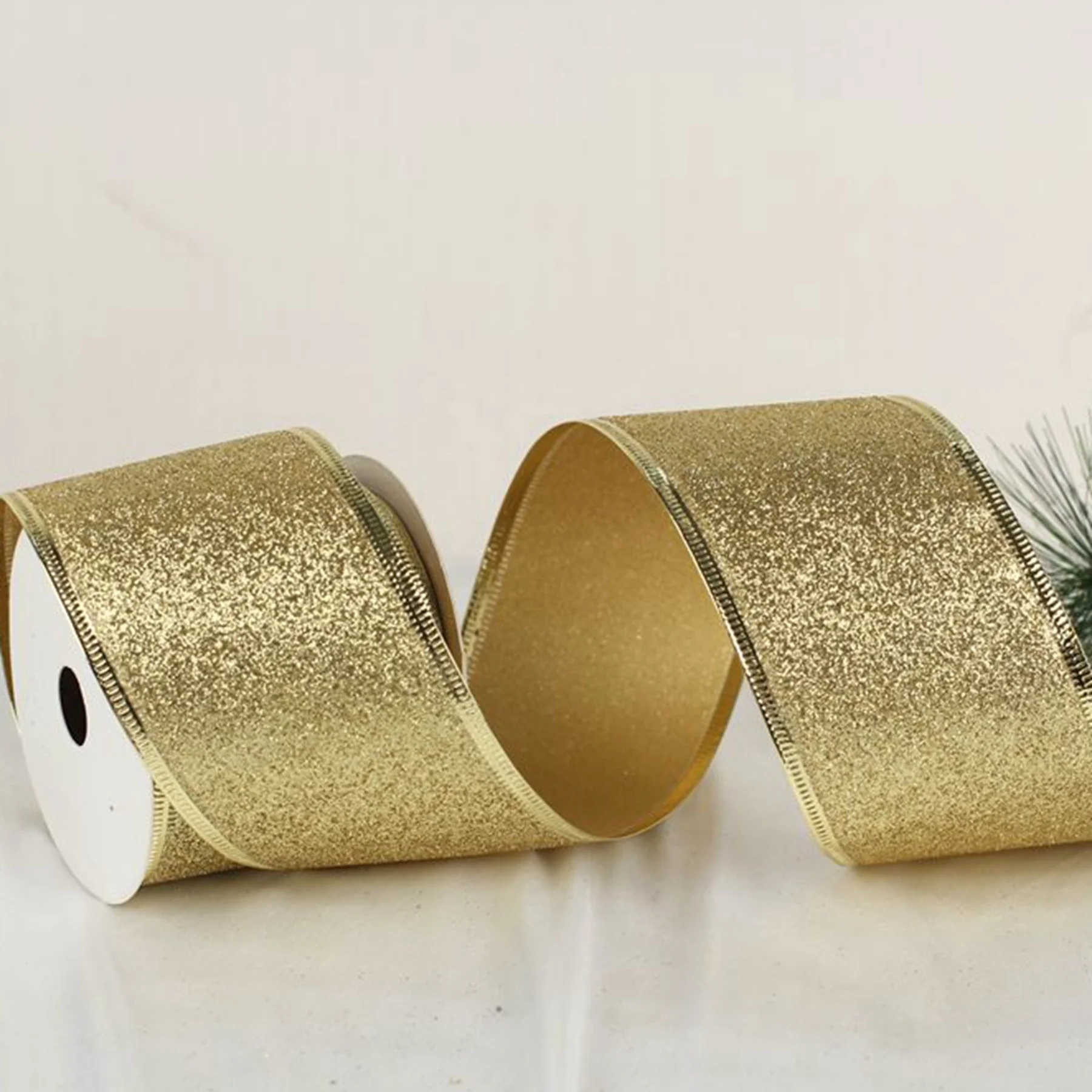 Custom Wired glitter edge christmas gold satin natural burlap ribbon for decoration