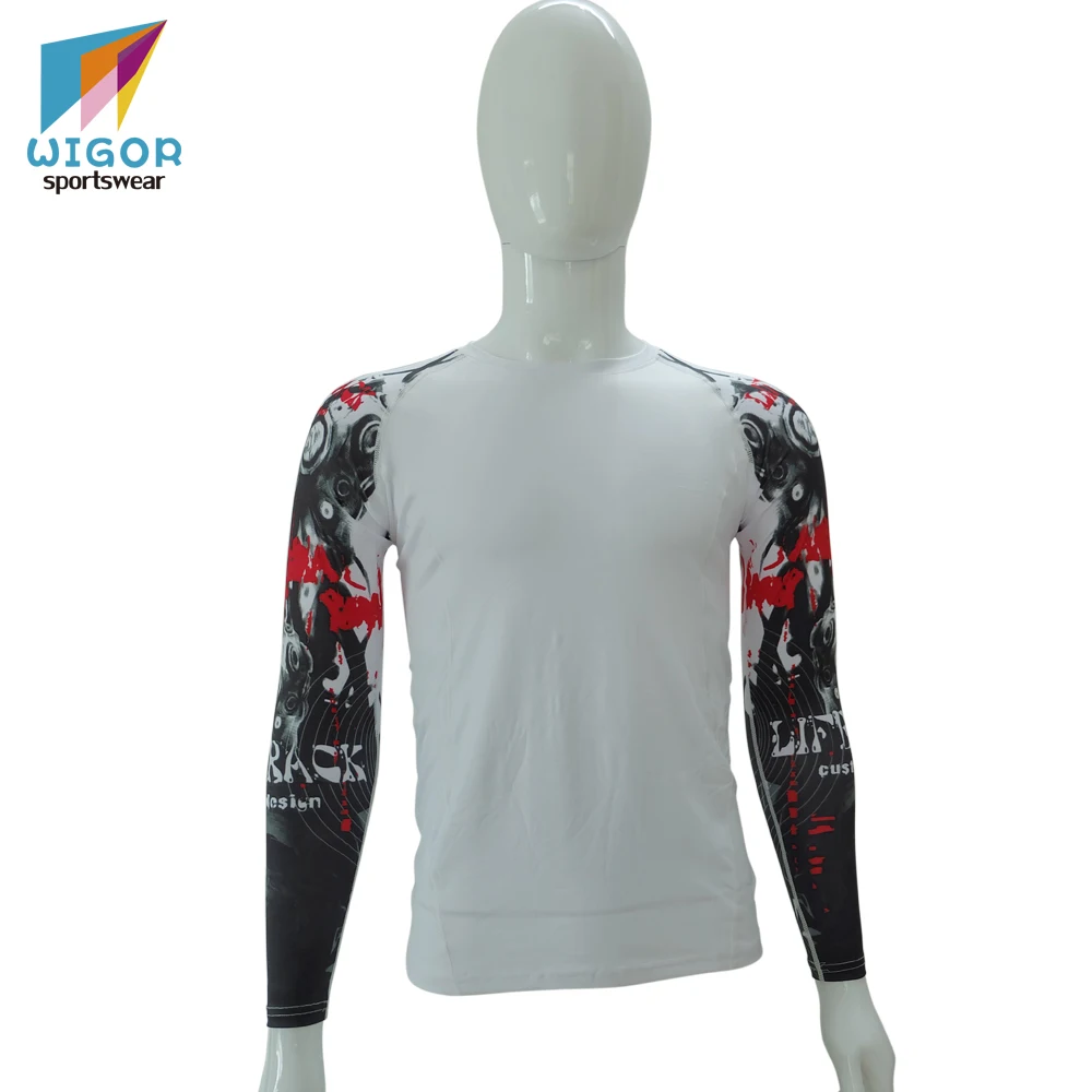 Поли-спандекс 4 способа тянущийся под заказ компрессионная рубашка для фитнеса Мужская сублимированная одежда для серфинга