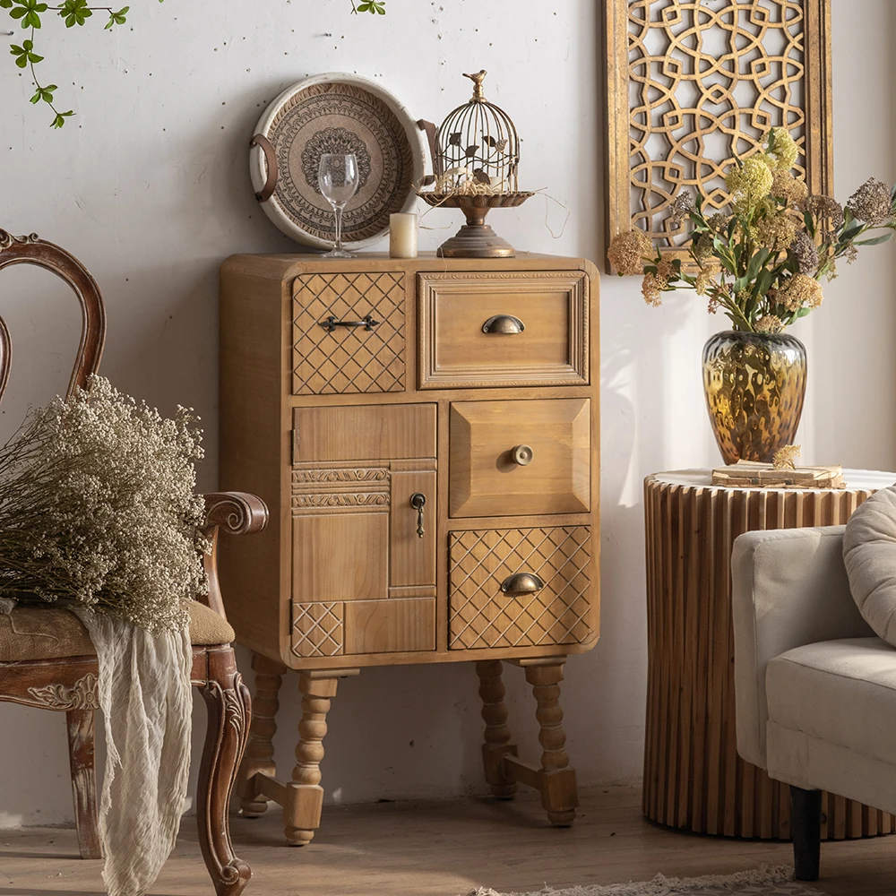Farmhouse Storage Cabinet Accent Sideboard Wood Buffet Cabinet with 2-Door Chest Of Drawers for Living Room