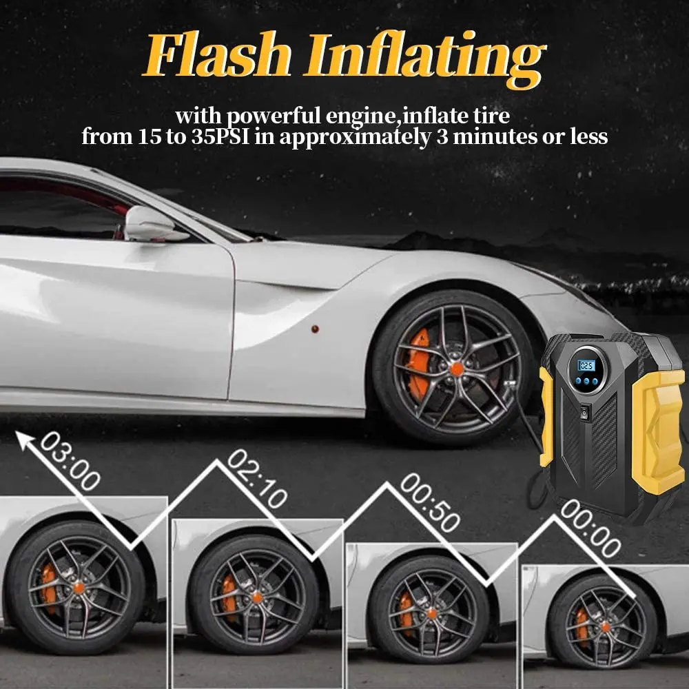 12v Bike Tire Air Compressor Portable 120 Psi Display Intelligent Electric Motorcycle Car Wheels Inflator