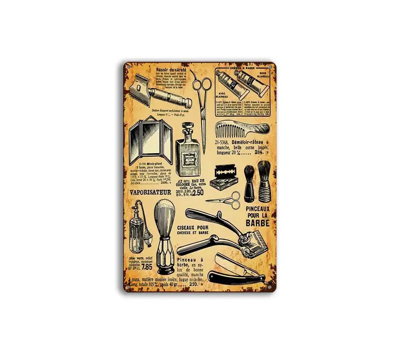 Barbershop hair salon background wall frameless decorative hanging picture Barbershop poster iron sheet painting