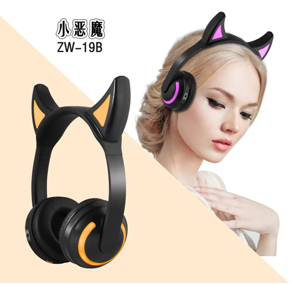 RICOO Factory Supply Cat Ear Headphone with LED Noise Cancelling Headphones Wireless Kids Headset Gaming Headset Earphone 7Color