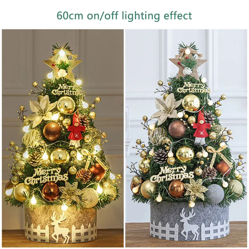 60cm PVC Gold Series Mini set Table Christmas Tree Small Desk Xmas Tree Party Ornament Tree For Home Office Christmas Decoration