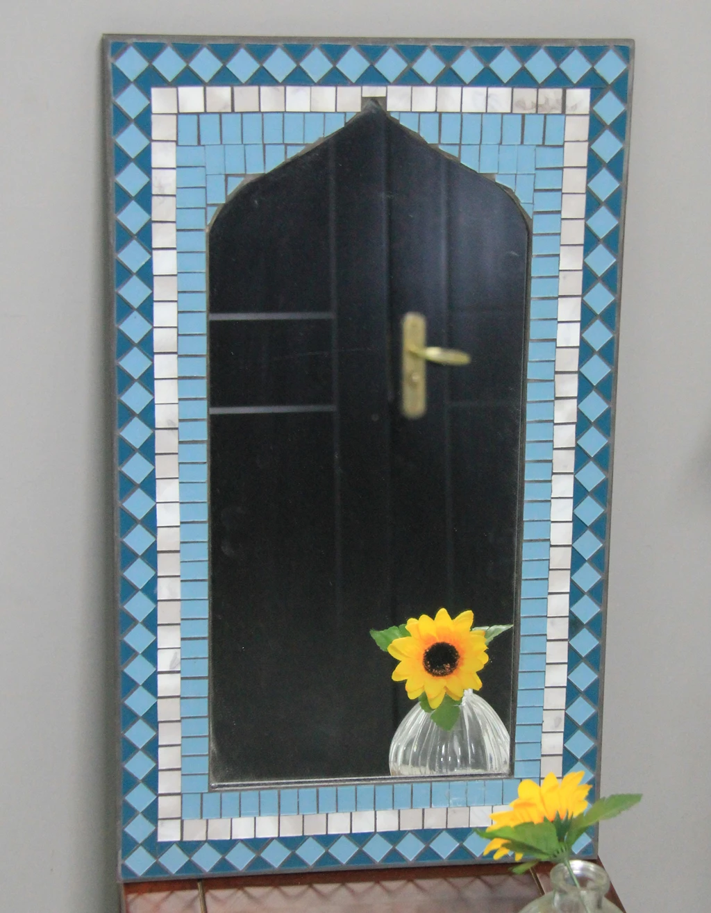 wall decor tempered mosaic amber glass tile frame mirror for wedding or dressing table