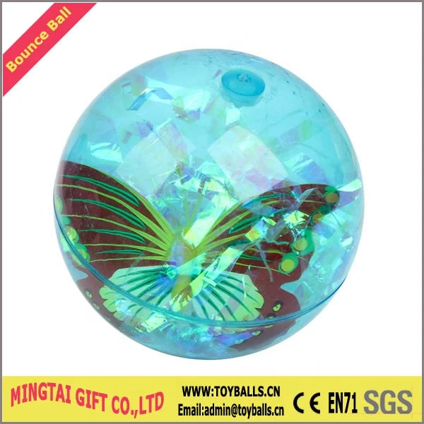 Hot Sell Factory Price 55mm 65mm 75mm different Size and Colorful Ribbon Flashing Glitter Water Bouncy LED Ball