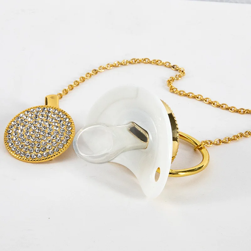 Hot Sale Newborn BPA Free Liquid Silicone  Luxury Diamond Collection Baby Pacifier & Clip Set