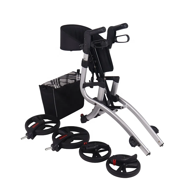 Height Adjustable Walker Rollator Aluminum Walker Rollator Portable Rollator Walker With Seat Big Wheel For Elderly