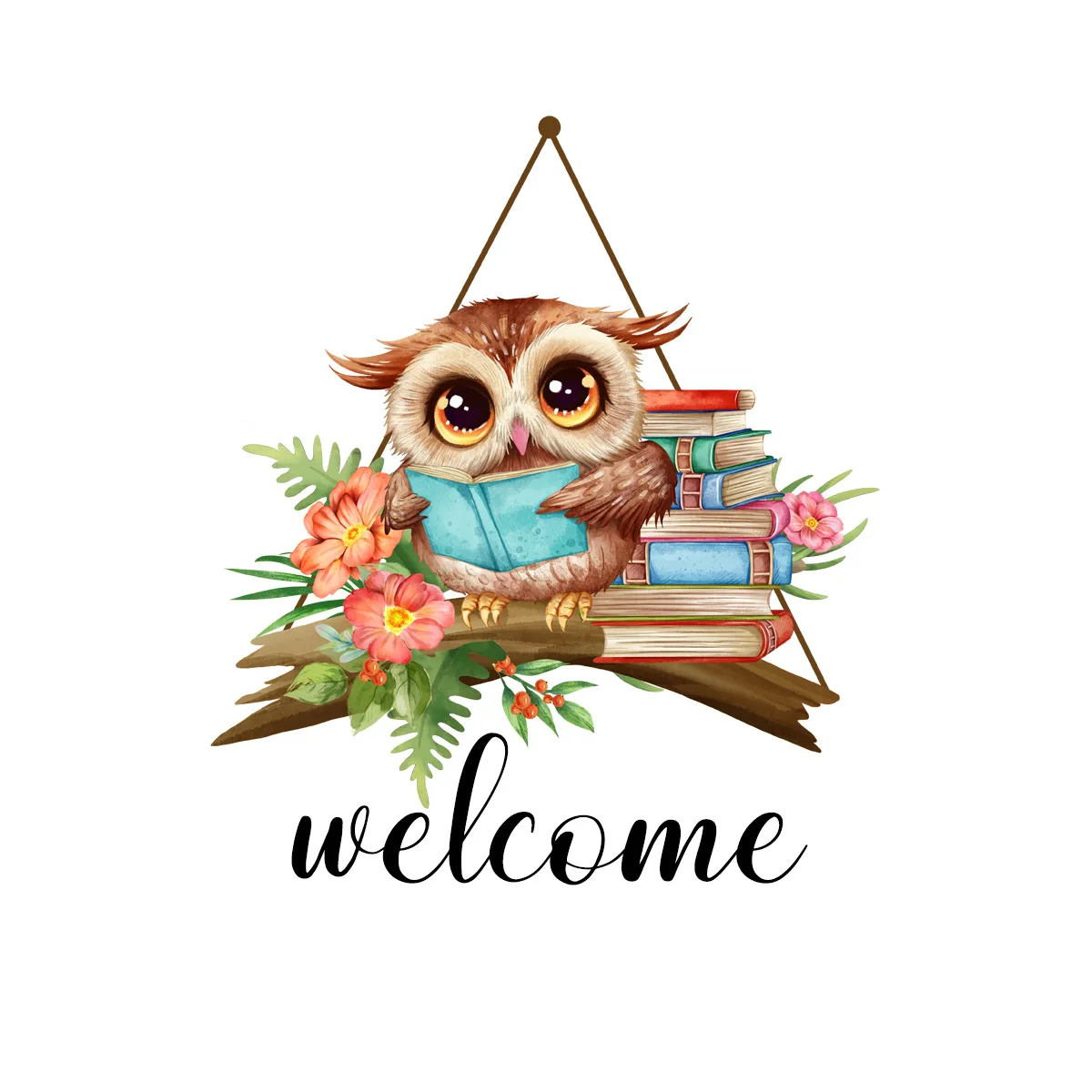 Cartoon Owl English Welcome Wall Decal Living Room Bedroom Door Number Home Decoration Wall Stickers Self-adhesive