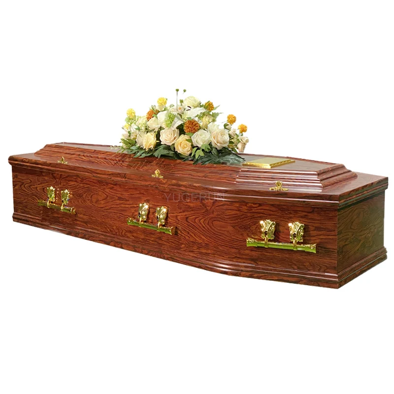 Factory Wholesale Great Britain Solid Wood Raised Lid Coffin Real Redwood Veneer Australia Funeral Coffin for Cremation Burial