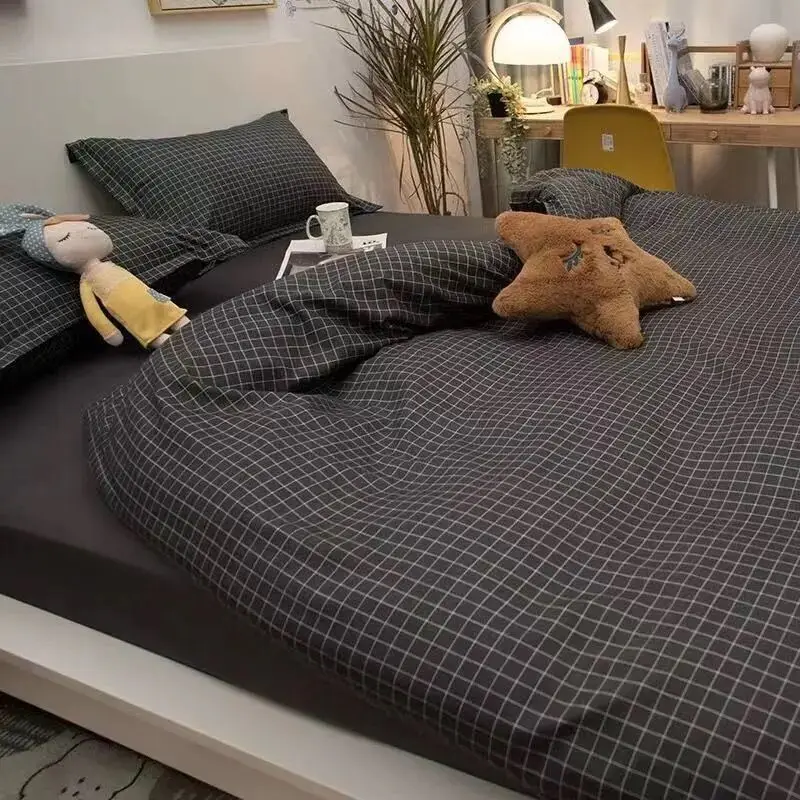 hot sell linen bed sheets bedding sets with quilt cover seprai linge de lit gris