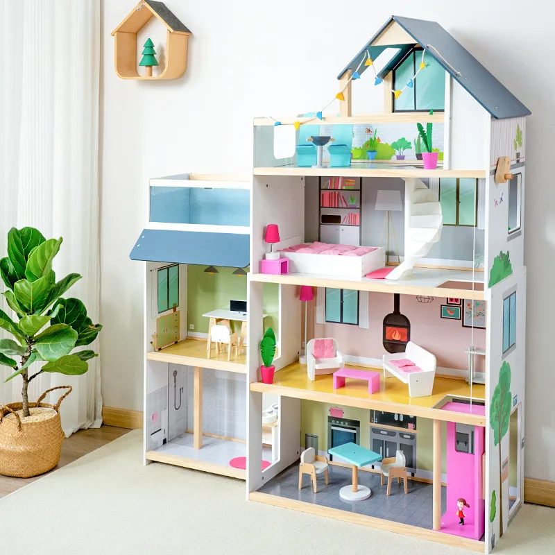 2023 New Arrival Children Pretend Play big wooden Accessories furniture set doll house for 12-Inch Dolls Gift for Ages 3+