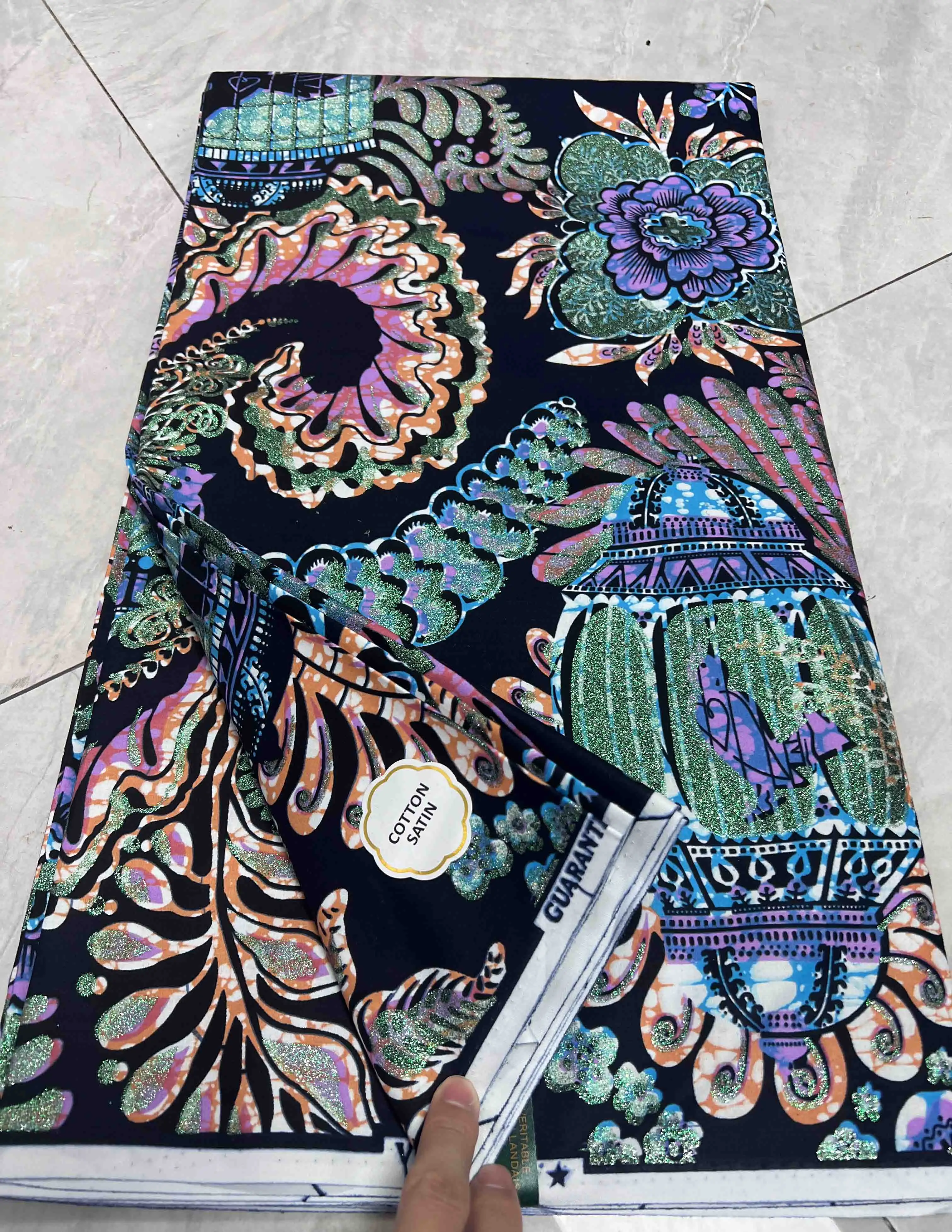 2025 african high quality grand glitter print london ankara wax lace fabric 6 yards