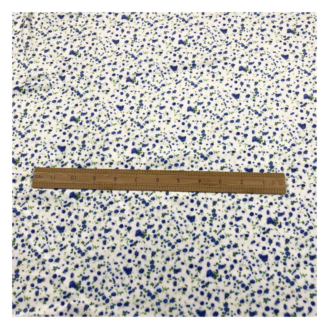 The factory outlet blue flower pattern 100% polyester two way stretch custom print velvet fabric for garment