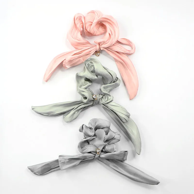 Japanese Korean Lace Bow Pearl Hair Ties Holiday Fairy Ribbon Fabric Knot Hair Scrunchies For Girls Wholesale