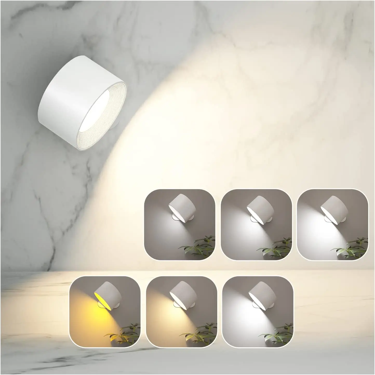 3 Color Modes Wall Lights Rechargeable Battery Operated 360 Rotate Cordless Wall Mounted Reading Lights Magnetic LED Wall Sconce