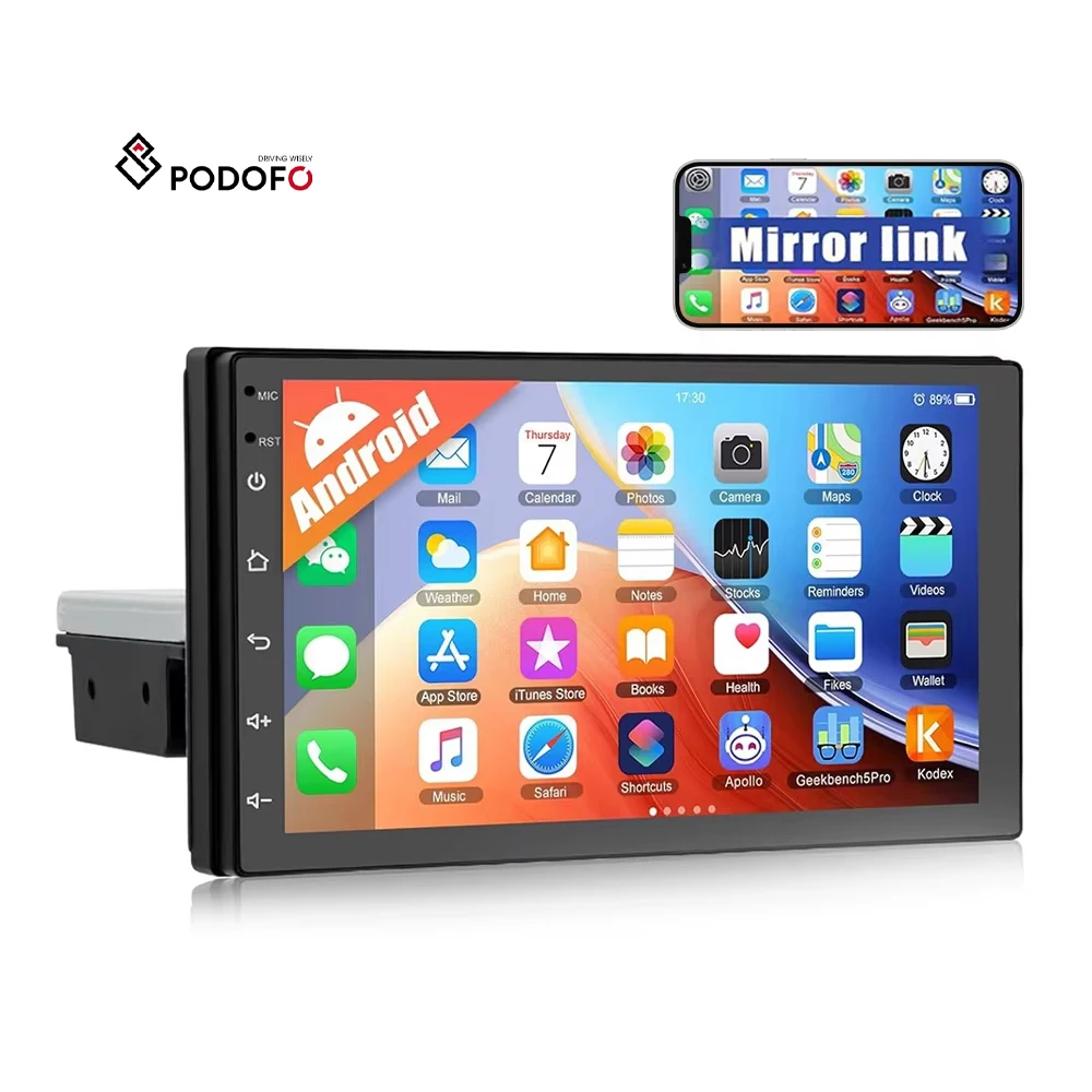 Podofo 1 Din Android Car Stereo 7' Car Radio Autoradio GPS Navigation WIFI BT FM 2.5D Touch Screen Factory Price Dropshipping