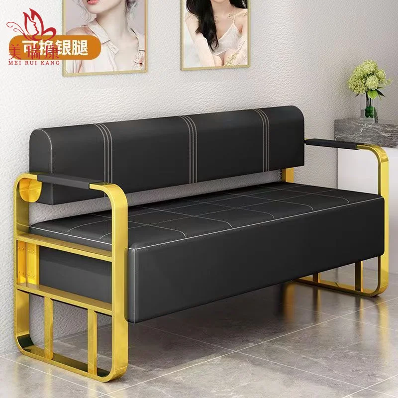 Barbershop sofa beauty salon waiting chair Hair salon lounge area Clothing store office reception stainless steel strip chairs
