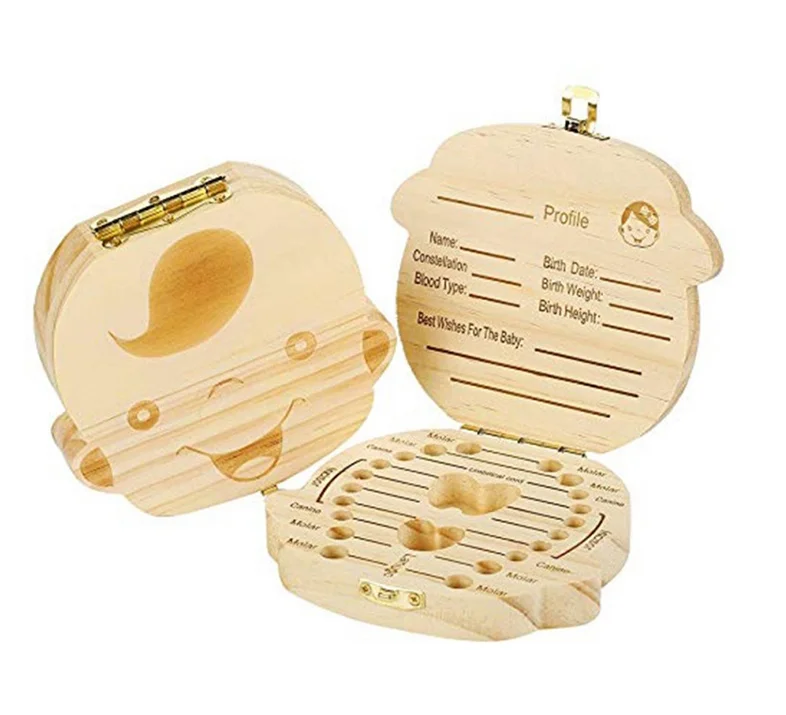 Amazon Hot Sale Baby Kid Wood Tooth Keepsake Box For Childhood Memory Gifts