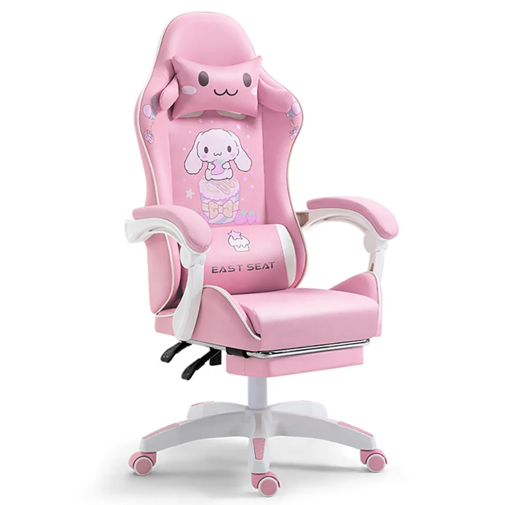 Women Pink Yellow White Girl Pc Gamer Cinnamon Roll Gaming Chair for playing games working reclining Room Chair with leg support