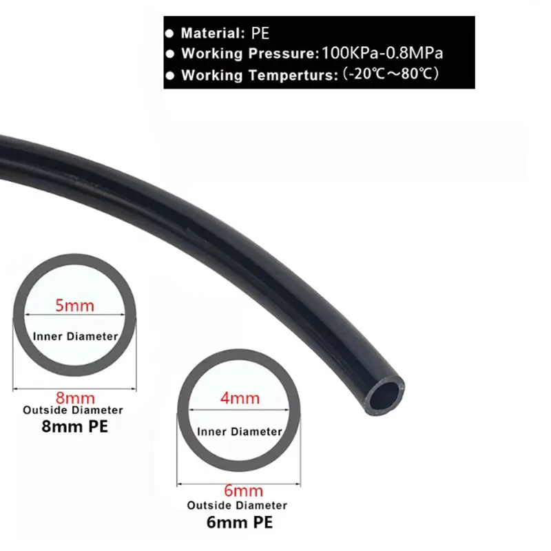 5M/10M/20M PE Hose 6mm 8mm Pipe Tubing For Misting Cooling System Outdoor Backyard Garden Irrigation Sprinkler Misting Fittings