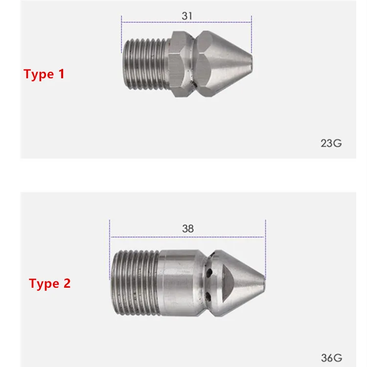 1/4' 3/8'  BSP Male Thread Drain Sewer Jetter Nozzle, Pressure Sewer Cleaning Pipe Water Jetter spray Nozzle Stainless Steel