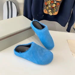 2023 new indoor real goat fur slides for women wholesale fuzzy plush fashion fur slippers