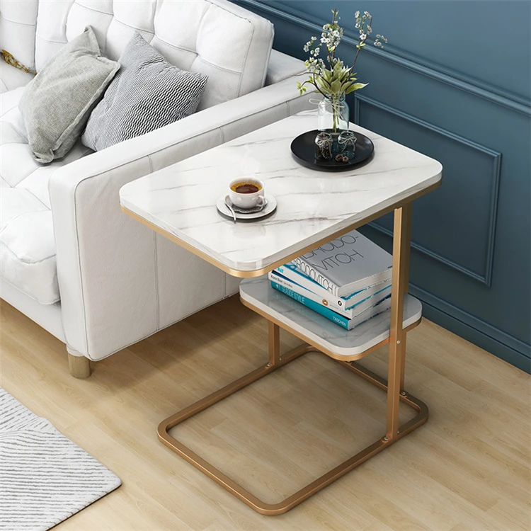 New design sofa marble side table metal double marble coffee table metal frame living room furniture