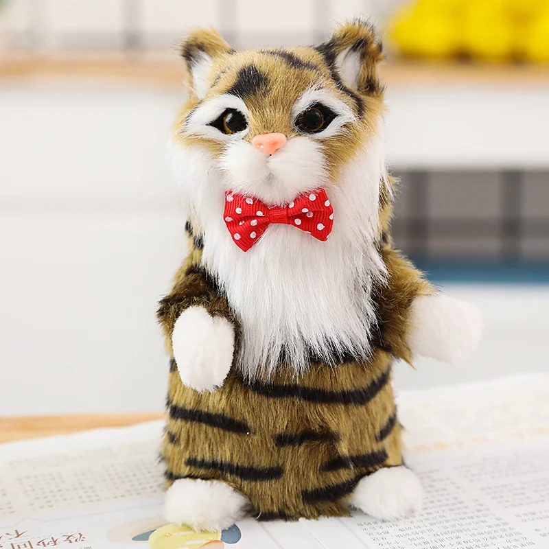 Real fur realistic stuffed animal cute cat plush toy doll