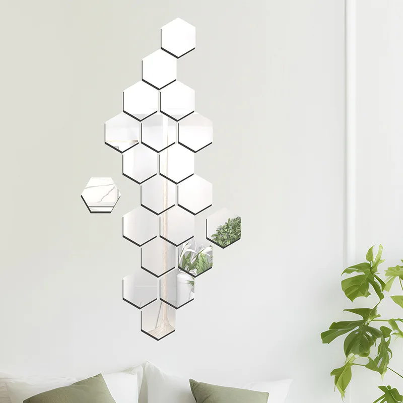 hexagon acrylic mirror wall sticker three-dimensional self-adhesive wall sticker home decoration wall sticker