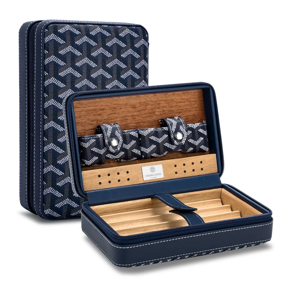 CIGARLOONG Portable Cow Leather Cigar Humidor with Cedar Wood Lining Cigar Travel Humidor For 4 Cigars