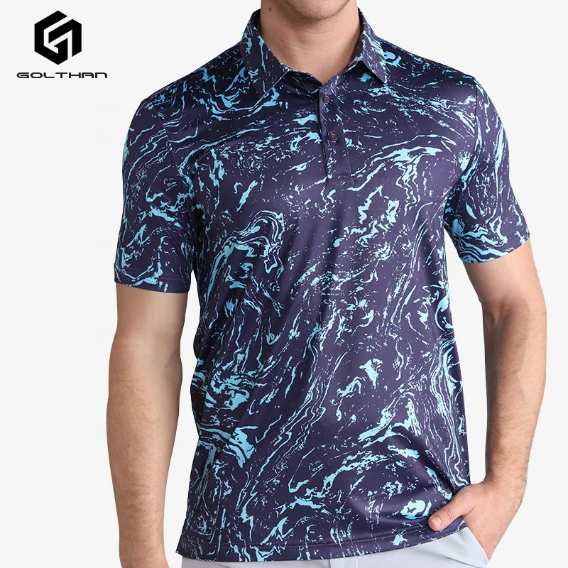 Golthan Custom Logo Knitted Golf Polo Shirt Recycled Polyester Floral Apparel Golf Polo Shirts With Embroidery