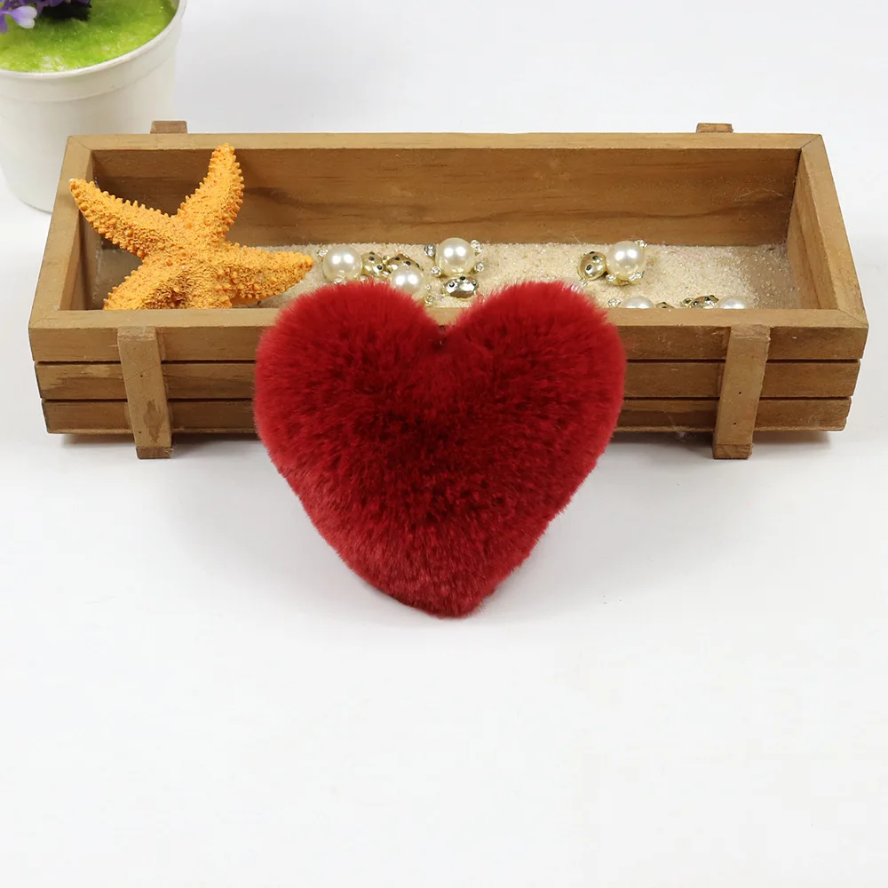 Heart Wholesale Imitation Fake Fox Animal Fur Pom Pom Ball Keychains Faux Fur Ball K With pin Snap Button