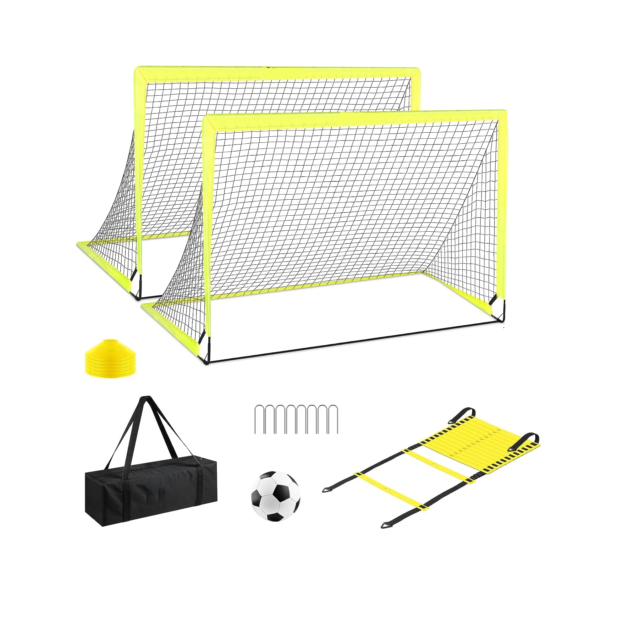 GIBBON  Outdoor Bright Yellow Design Soccer goals Kit Pop Up  Soccer Goals With Soccer Ball, Agility Ladder And Cones Kit
