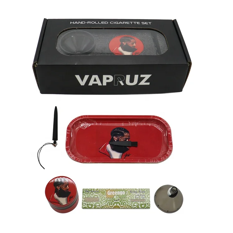 New Style Custom Printed 5 Pieces Herb Grinder Tin Metal Rolling Tray Smoking Kits Set With Smoking Accessories Wholesale